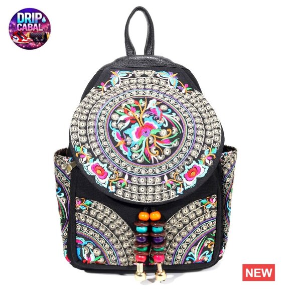 Vintage Embroidered Floral Bohemian Backpack Purse Adjustable Shoulder Bag main image 7